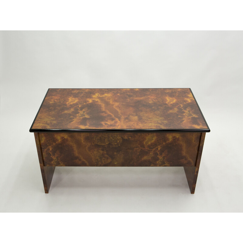 Vintage brass lacquered desk Guy Lefevre for Ligne Roset 1970s