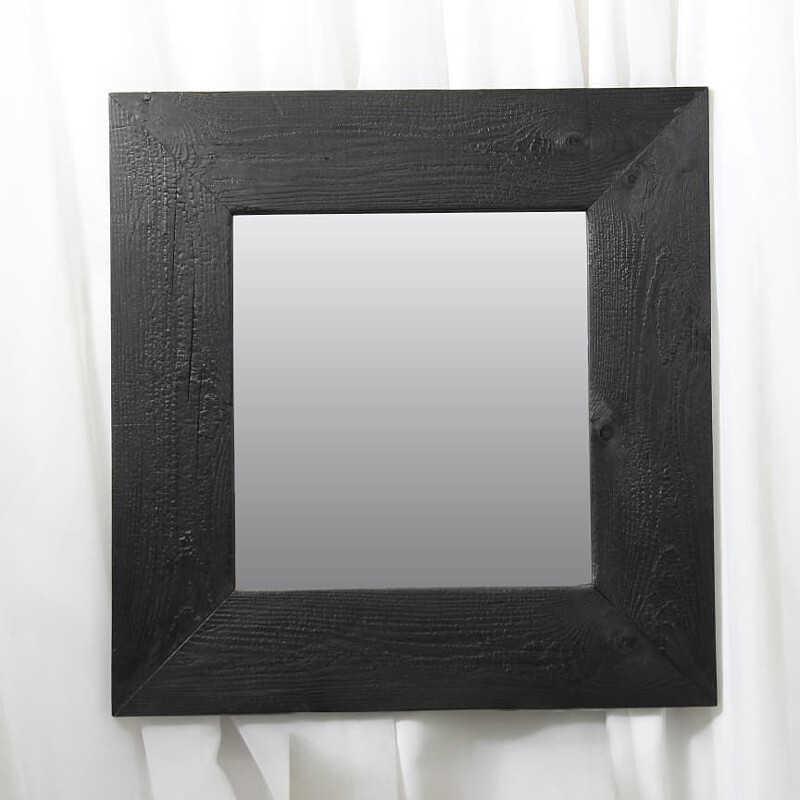 Vintage black wood framed mirror 1970s