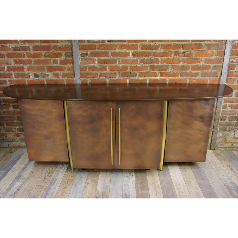 Vintage curved brass and copper plated metal sideboard by Belgo Chrom