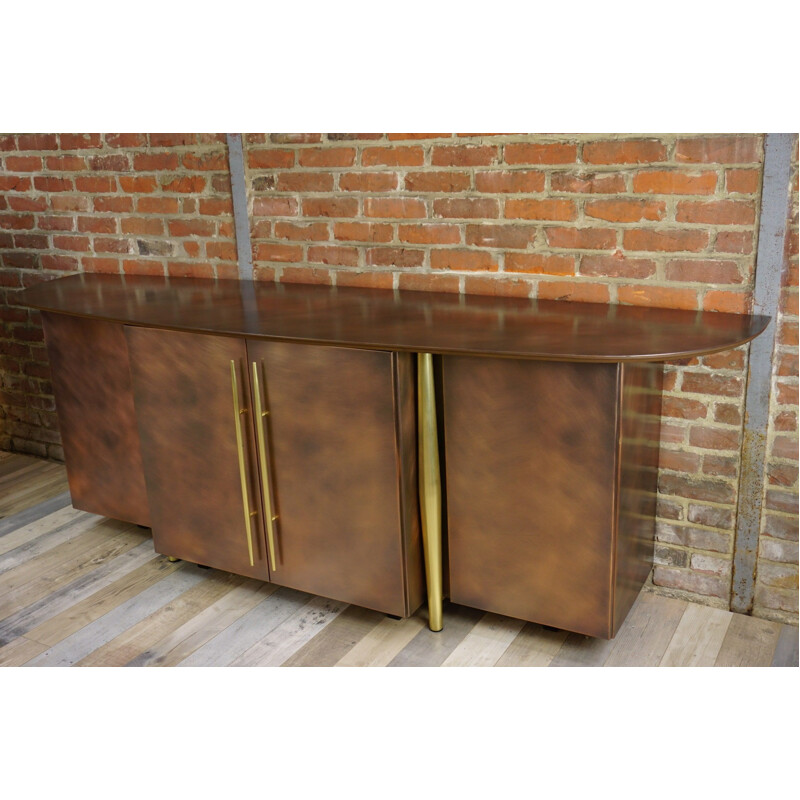 Vintage curved brass and copper plated metal sideboard by Belgo Chrom