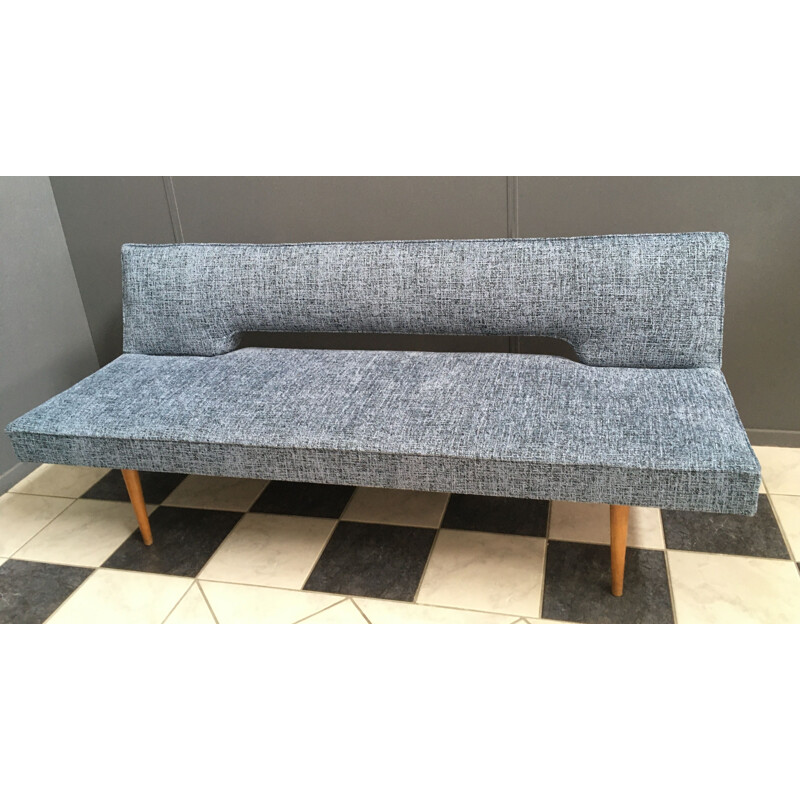 Vintage sofa Daybed, Miroslav Navratil Blue and Black fabric Czechoslovakia 1960s