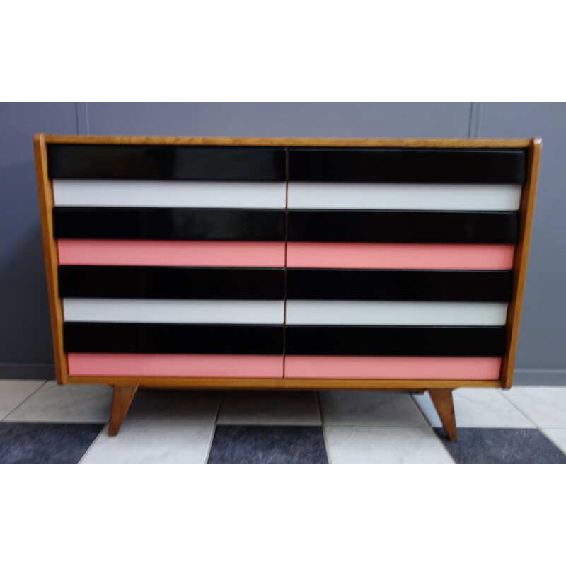 Vintage Sideboard Pink and Black Jiroutek drawer model U450 1960s