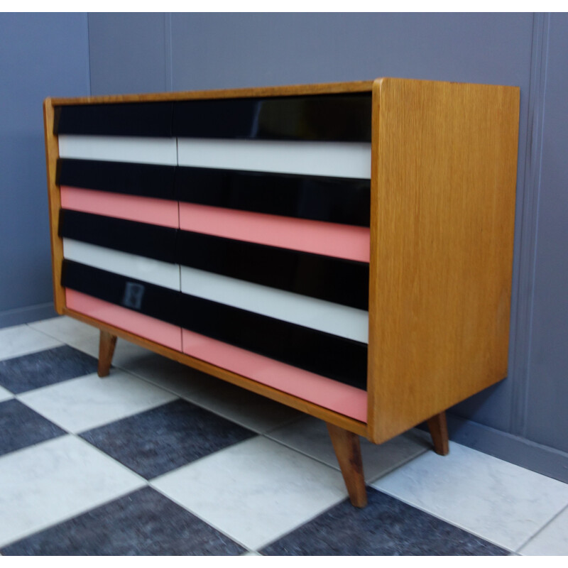 Vintage Sideboard Pink and Black Jiroutek drawer model U450 1960s