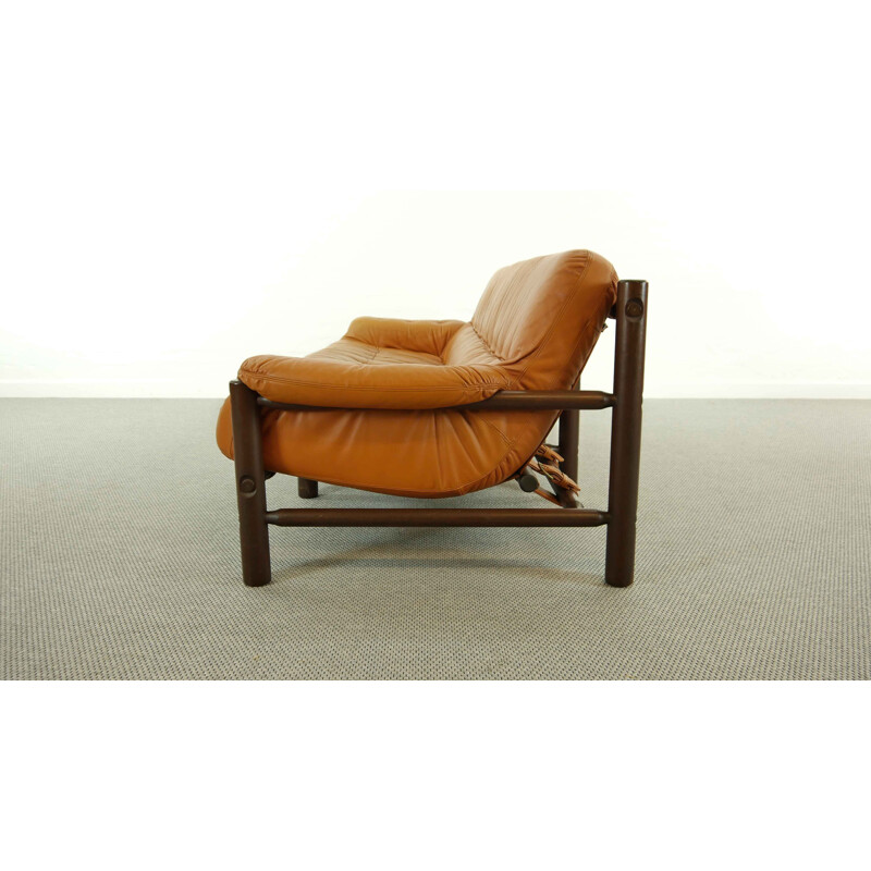 Vintage cognac leather sofa, Brésile 1970