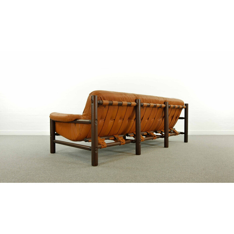 Vintage cognac leather sofa, Brésile 1970
