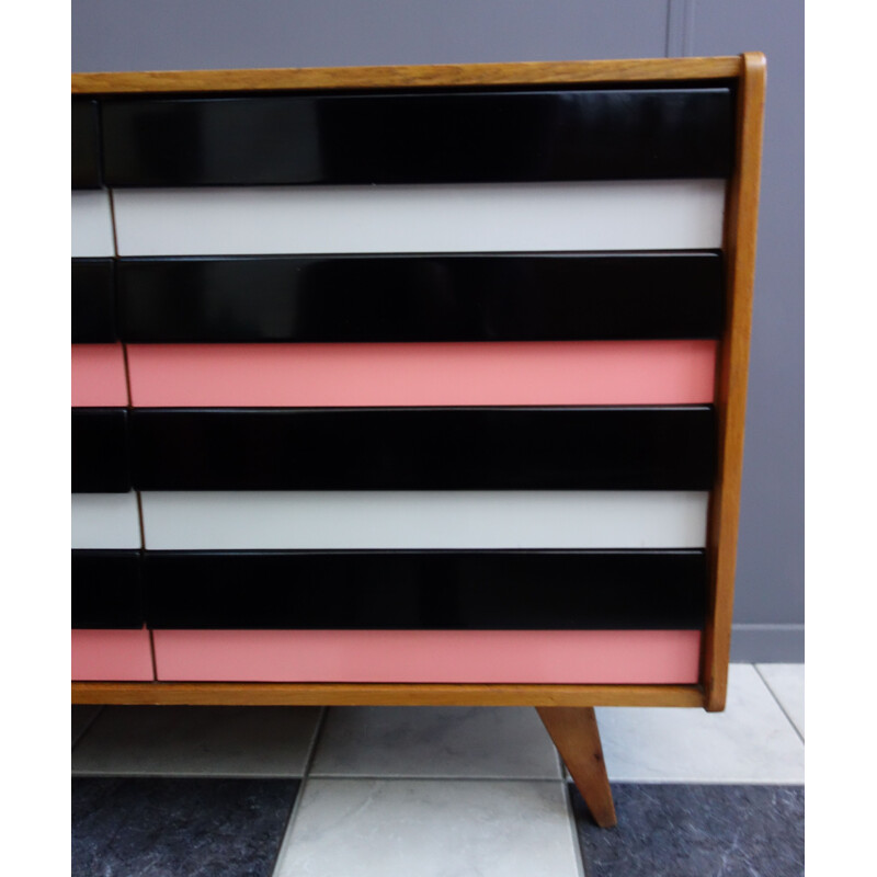 Vintage Sideboard Pink and Black Jiroutek drawer model U450 1960s