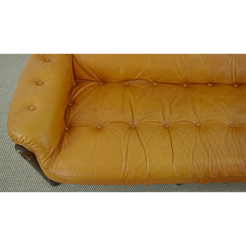 Vintage cognac leather sofa, Brésile 1970