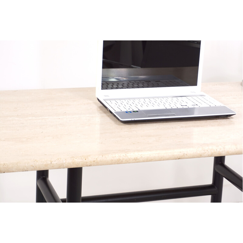 Vintage metal desk and travertine top 1980s