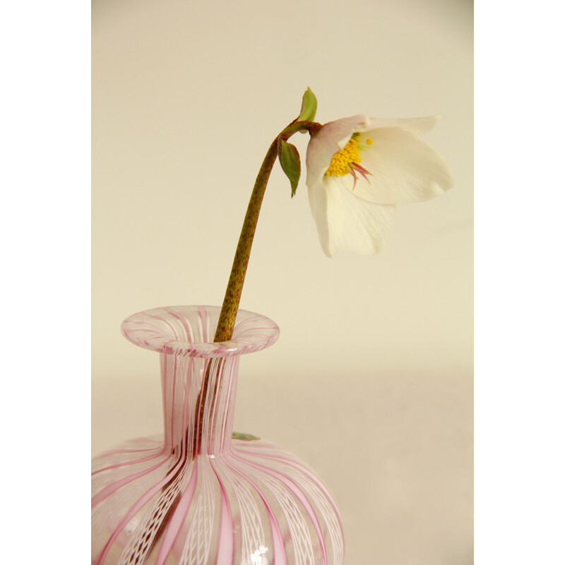 Vaso vintage in vetro Fenice Murano Zanfirico della Vetreria La Fenice, Italia 1960