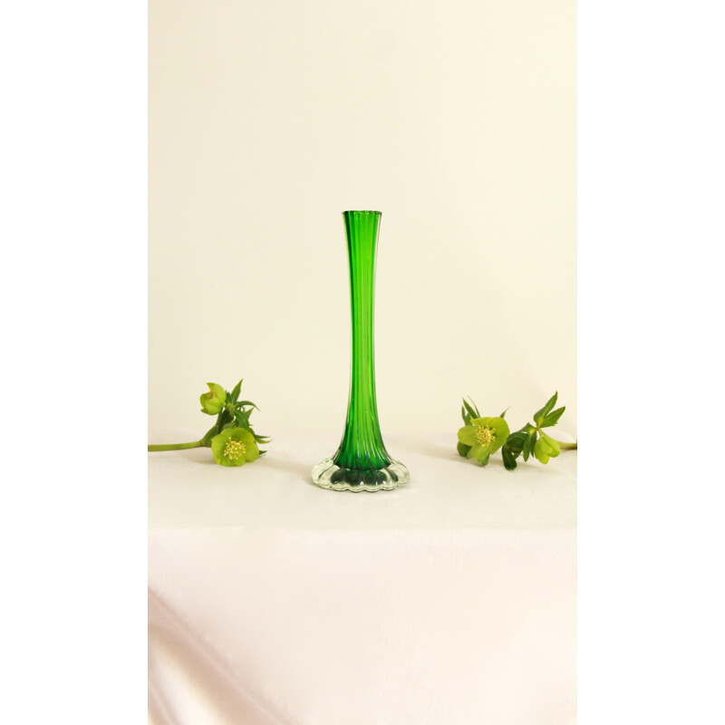 Vintage Murano Vase Filodendro Green Italy 1970s