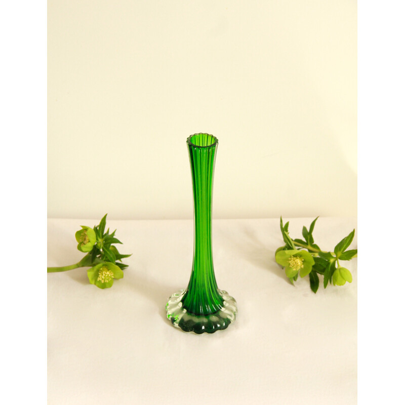 Vintage Murano Vase Filodendro Green Italy 1970s