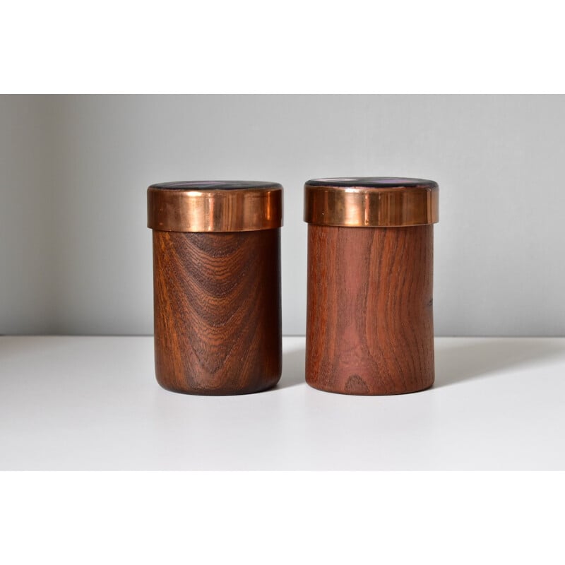 Pair of vintage Karl Schibensky Teak Boxes Enamel, Germany 1960s