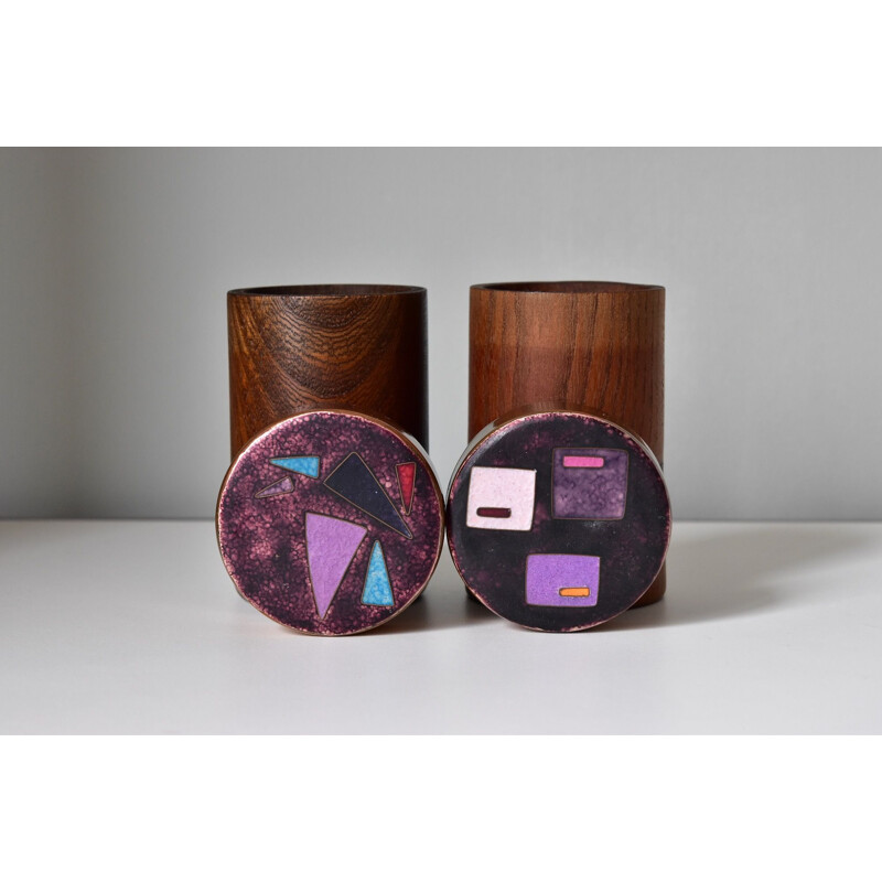 Pair of vintage Karl Schibensky Teak Boxes Enamel, Germany 1960s