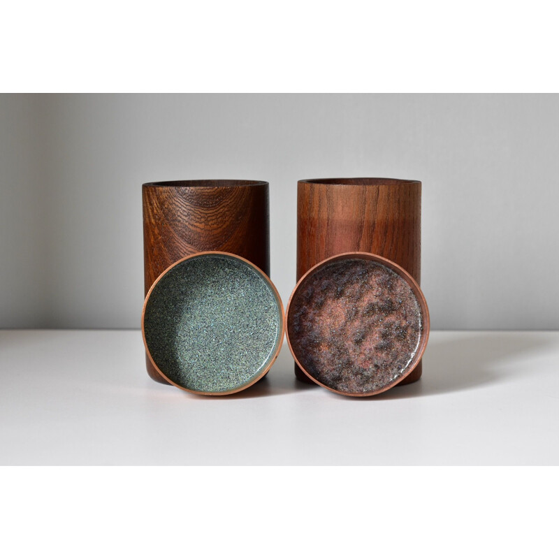 Pair of vintage Karl Schibensky Teak Boxes Enamel, Germany 1960s