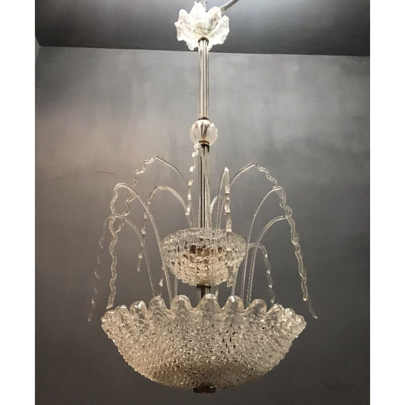 Vintage Art Deco Murano Glass Waterfall Chandelier by Ercole Barovier 1950s