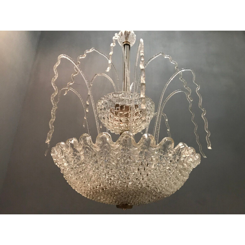 Lámpara de cascada de cristal Art Deco de Ercole Barovier 1950