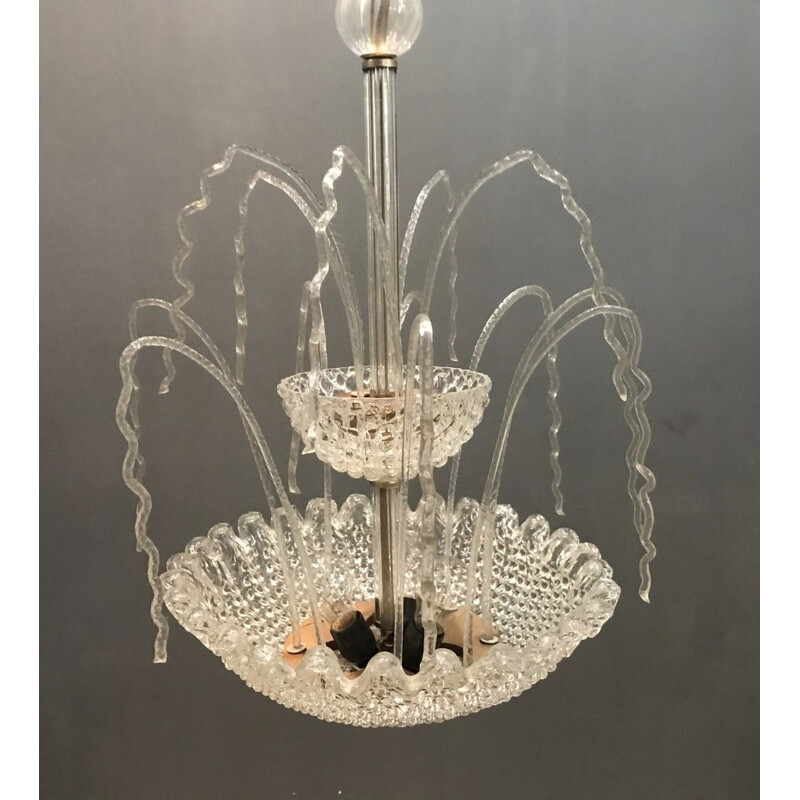 Vintage Art Deco Murano Glass Waterfall Chandelier by Ercole Barovier 1950s