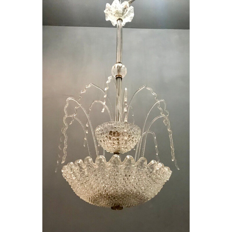 Vintage Art Deco Murano Glass Waterfall Chandelier by Ercole Barovier 1950s