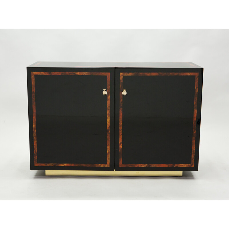 Vintage zwart gelakt braam en messing dressoir van Jean Claude Mahey, 1970