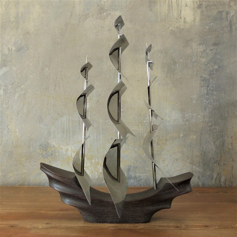 Vintage art deco boat sculpture for decoration, 1930