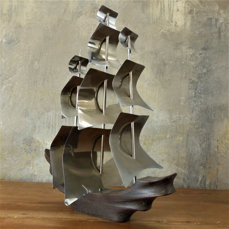 Vintage art deco boat sculpture for decoration, 1930