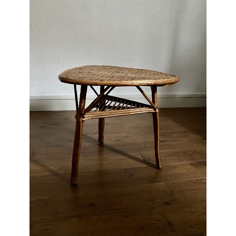 Vintage tripod table in rattan 1960s