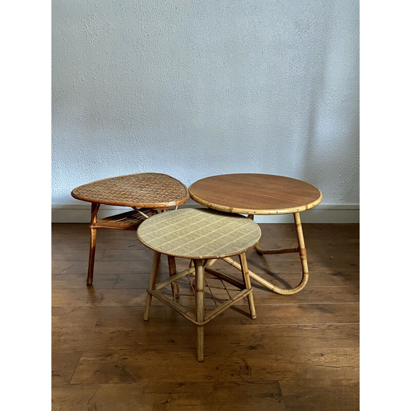 Vintage tripod table in rattan 1960s