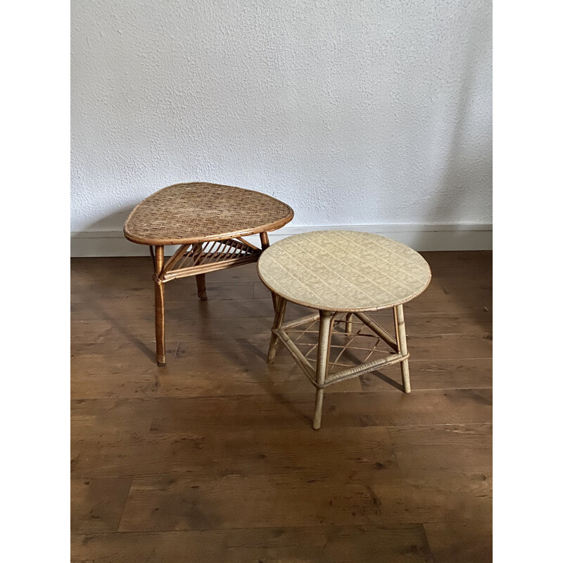 Vintage tripod table in rattan 1960s