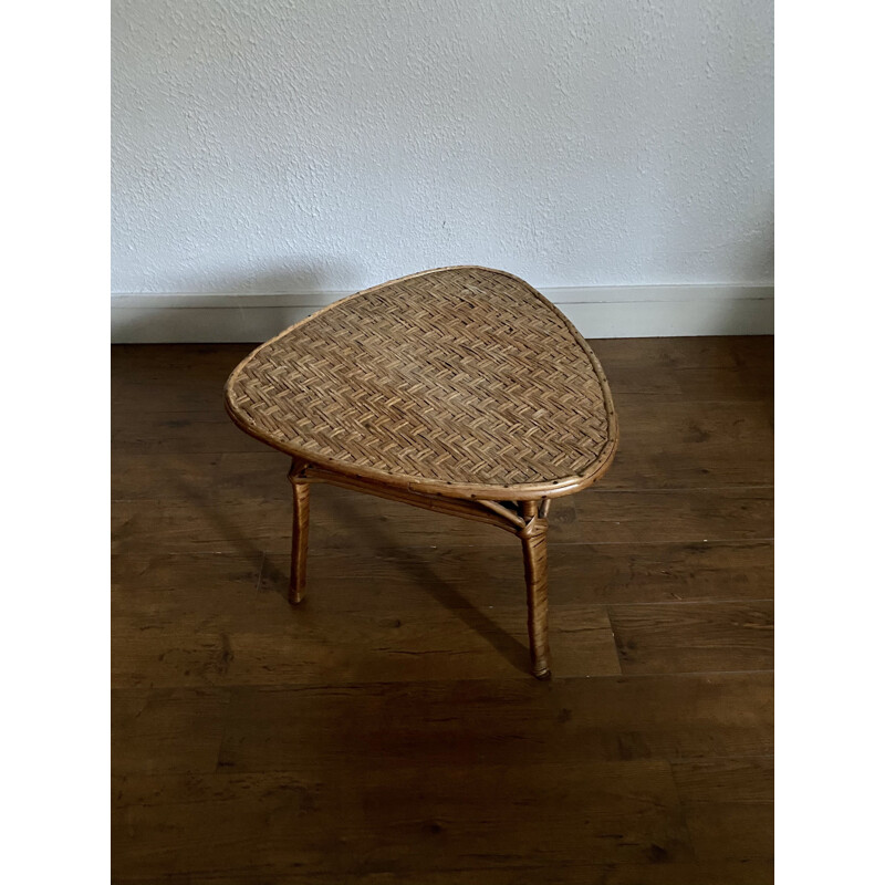 Table tripode vintage en rotin 1960