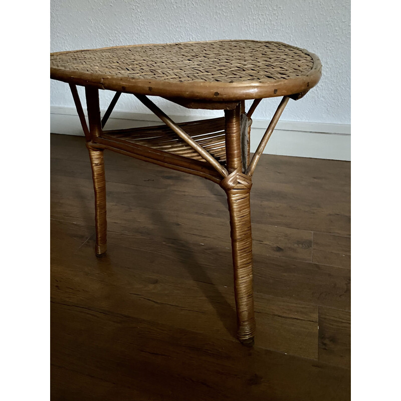 Table tripode vintage en rotin 1960