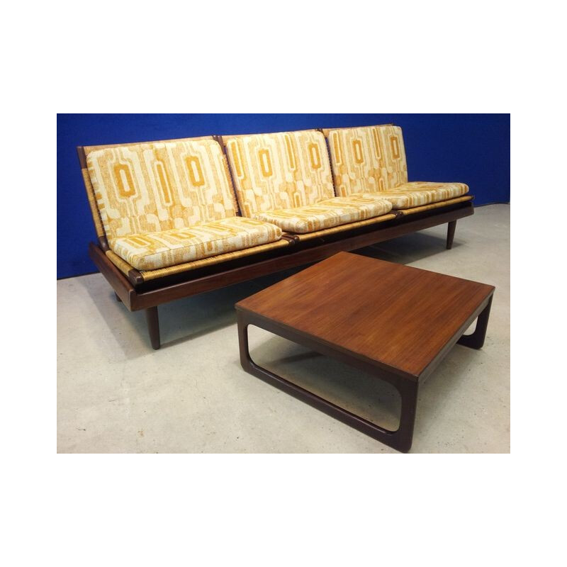 Convertible sofa & coffee table in teak, Hans OLSEN - 1960s