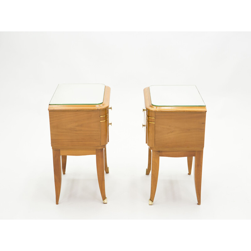 Pair of vintage mirror brass sycamore bedside tables by Jean Pascaud 1940s