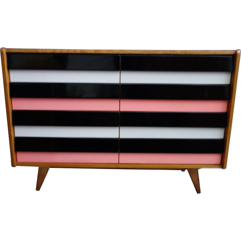 Vintage Sideboard Pink and Black Jiroutek drawer model U450 1960s