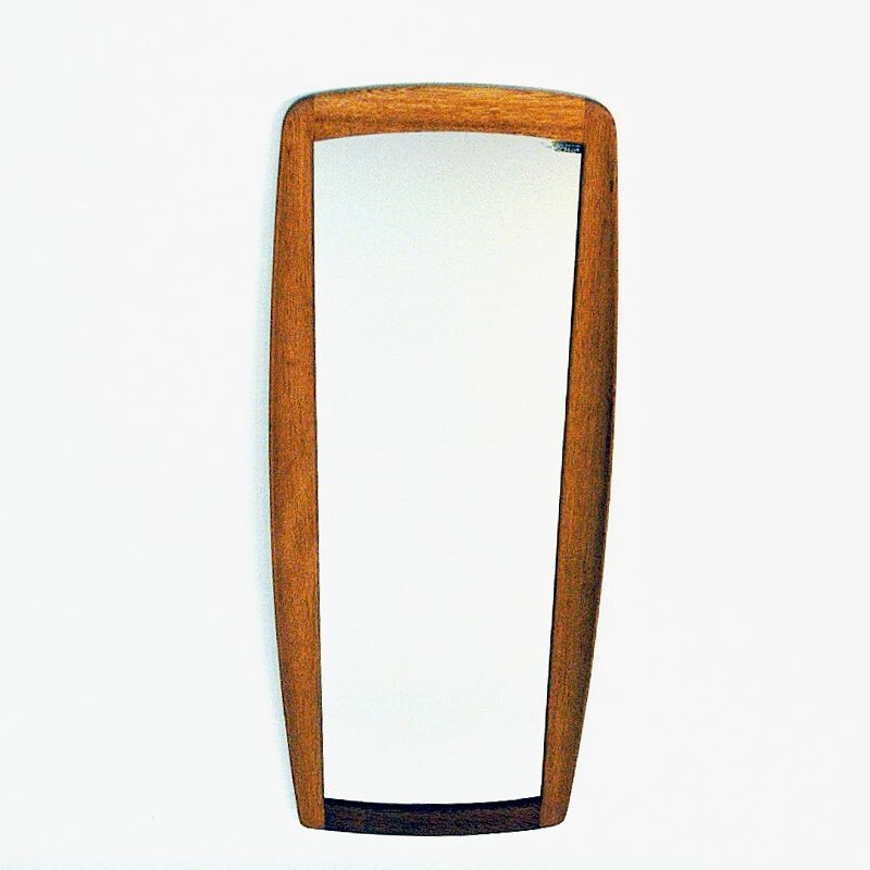 Vintage Oval and curved oak mirror Luxus by Uno & Östen Kristiansson, Sweden 1960s