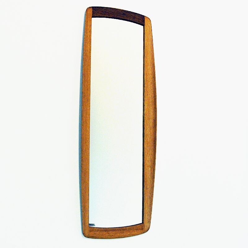 Vintage Oval and curved oak mirror Luxus by Uno & Östen Kristiansson, Sweden 1960s