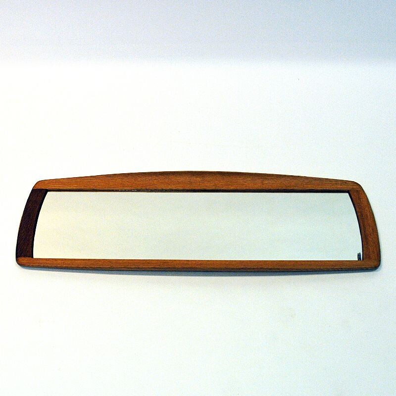 Vintage Oval and curved oak mirror Luxus by Uno & Östen Kristiansson, Sweden 1960s