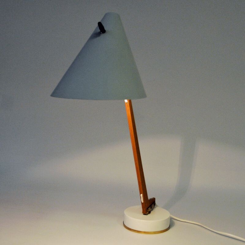 Lampe de table vintage B54 en métal blanc et teck par Hans Agne Jakobsson, Suède 1950