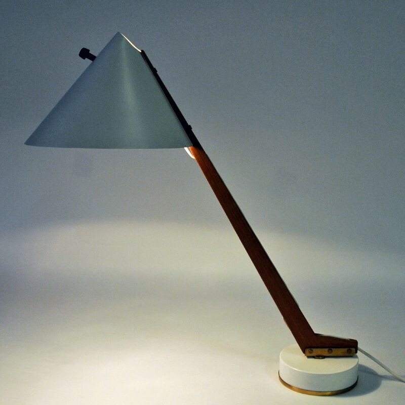 Vintage White metal and teak table lamp B54 by Hans Agne Jakobsson, Sweden 1950s