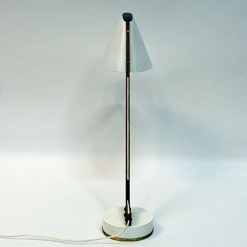 Lampe de table vintage B54 en métal blanc et teck par Hans Agne Jakobsson, Suède 1950