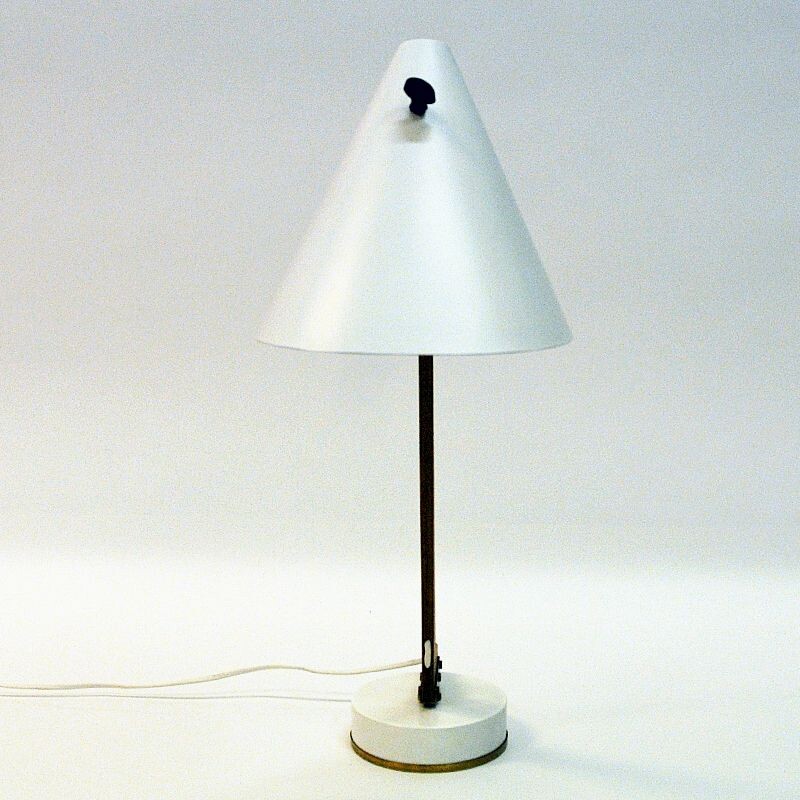 Vintage White metal and teak table lamp B54 by Hans Agne Jakobsson, Sweden 1950s