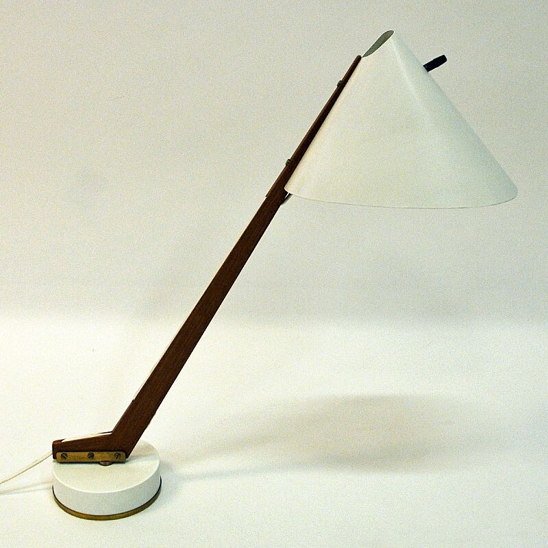 Vintage White metal and teak table lamp B54 by Hans Agne Jakobsson, Sweden 1950s