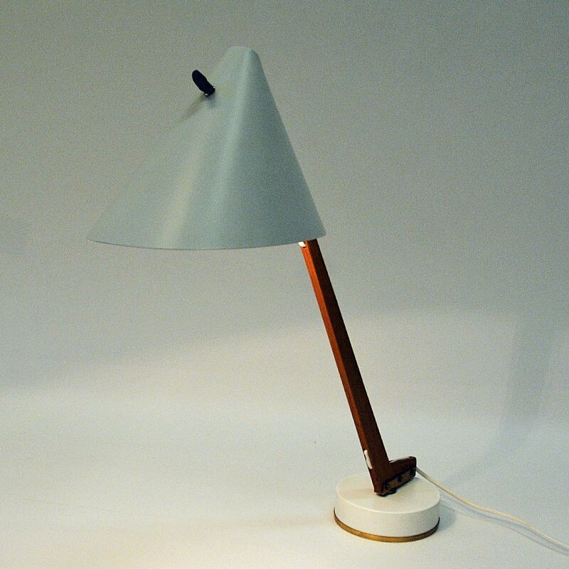 Vintage White metal and teak table lamp B54 by Hans Agne Jakobsson, Sweden 1950s