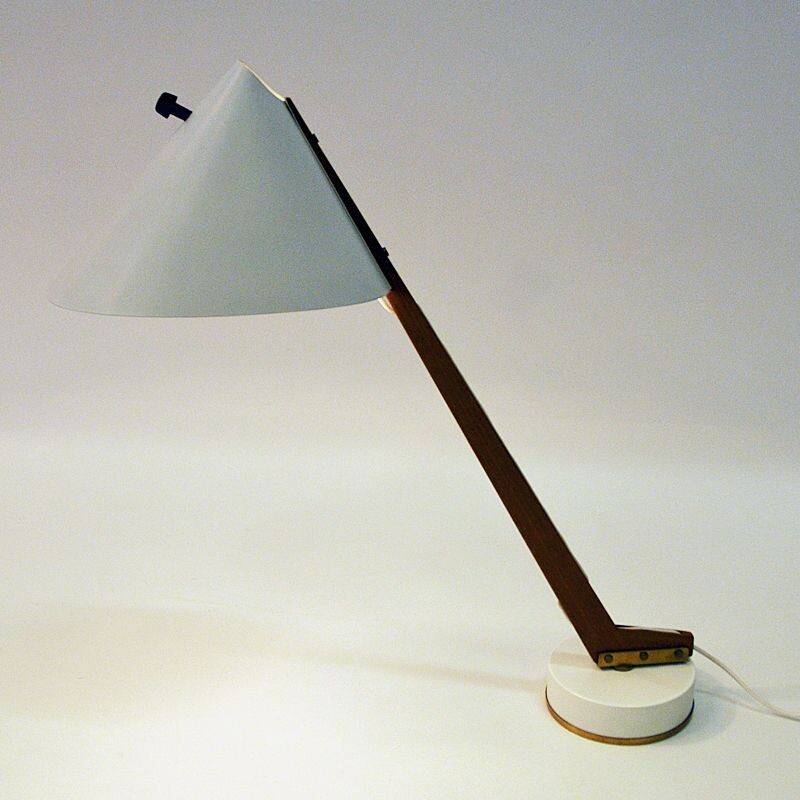 Vintage White metal and teak table lamp B54 by Hans Agne Jakobsson, Sweden 1950s