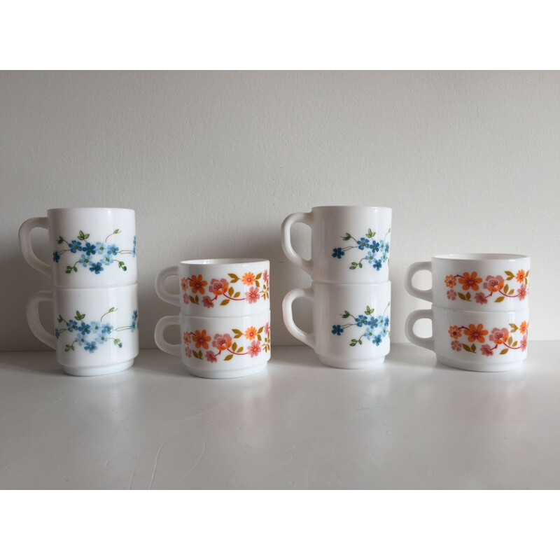 Set of 8 vintage Coffee Cups Arcopaln, France 1970s