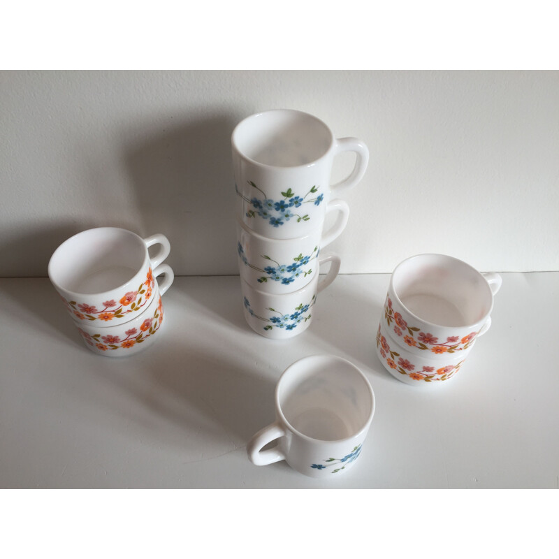 Set of 8 vintage Coffee Cups Arcopaln, France 1970s