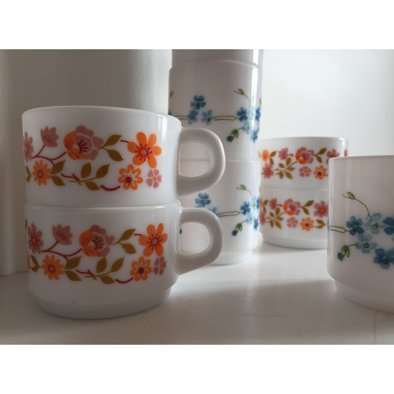 Set of 8 vintage Coffee Cups Arcopaln, France 1970s