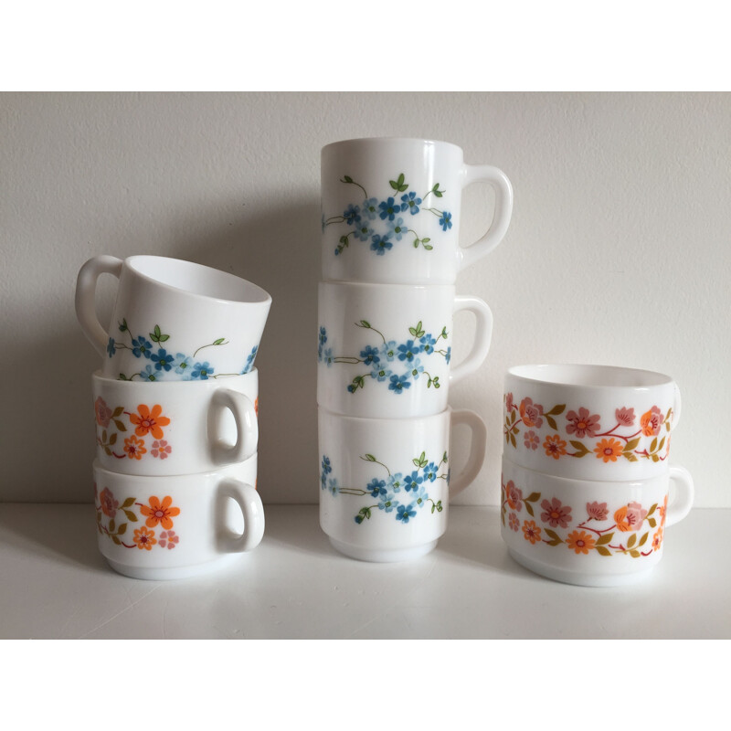 Set of 8 vintage Coffee Cups Arcopaln, France 1970s