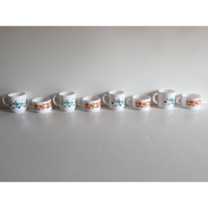 Set of 8 vintage Coffee Cups Arcopaln, France 1970s