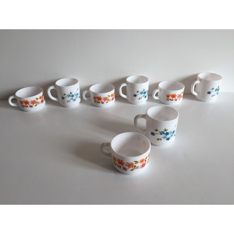 Set of 8 vintage Coffee Cups Arcopaln, France 1970s