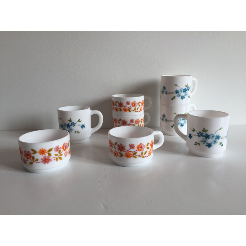 Set of 8 vintage Coffee Cups Arcopaln, France 1970s